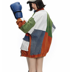 デザイナーが新たにデザインしたバイカラージャケットのゆったりとした男女のワークコートメンズ・レディース兼用 W435 7枚目の画像