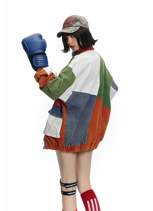 デザイナーが新たにデザインしたバイカラージャケットのゆったりとした男女のワークコートメンズ・レディース兼用 W435 7枚目の画像