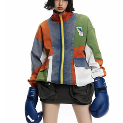 デザイナーが新たにデザインしたバイカラージャケットのゆったりとした男女のワークコートメンズ・レディース兼用 W435 6枚目の画像