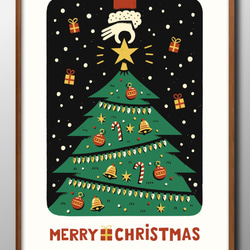 14381□ポスター アート 絵画『クリスマス ツリー』北欧 A3 イラスト