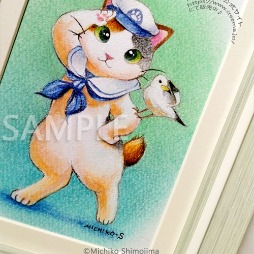 ミニ原画・パステル画「水兵さんシリーズ」下島みちこ/絵画