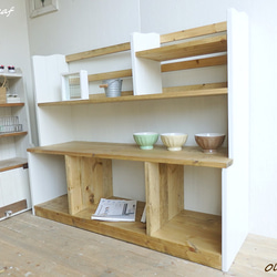 サイズオーダー可！○超ワイドラックW114○シャビーホワイト無垢材