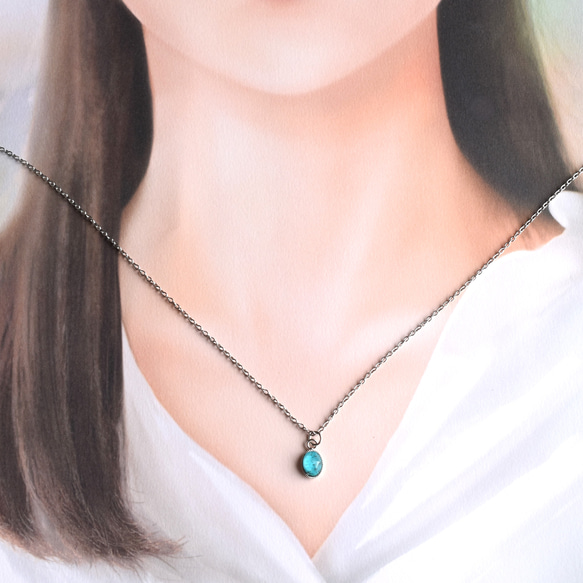 【限定数のみ・Sタイプ】地球の石　クリソコラクリスタル　サージカルステンレスネックレス40㎝ 16枚目の画像