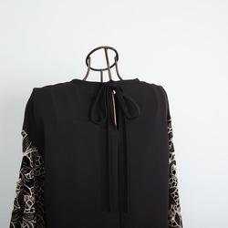 【着丈調整可能】透け感あるベルベットカットレース 異素材バルーン袖  ワンピース　ブラック　0644 15枚目の画像