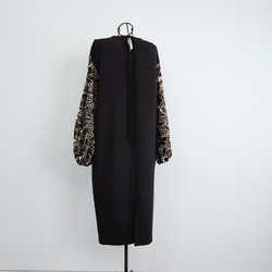 【着丈調整可能】透け感あるベルベットカットレース 異素材バルーン袖  ワンピース　ブラック　0644 13枚目の画像