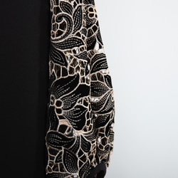 【着丈調整可能】透け感あるベルベットカットレース 異素材バルーン袖  ワンピース　ブラック　0644 17枚目の画像