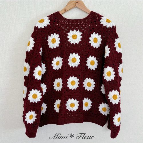 デイジーモチーフのニットカーディガン ＊ グラニースクエア  