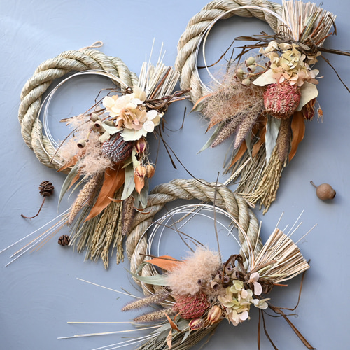 2日以内発送】ドライフラワーを外せる2wayしめ縄飾り＊バンクシアの