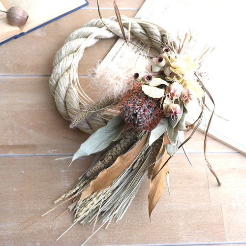 2日以内発送】ドライフラワーを外せる2wayしめ縄飾り＊バンクシアの