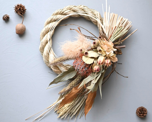 2日以内発送】ドライフラワーを外せる2wayしめ縄飾り＊バンクシアの