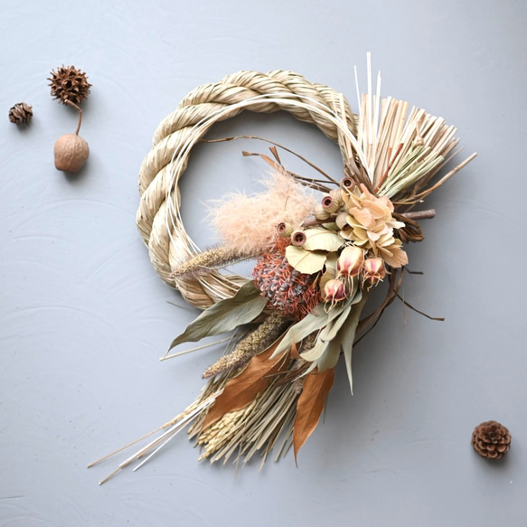 2日以内発送】ドライフラワーを外せる2wayしめ縄飾り＊バンクシアの