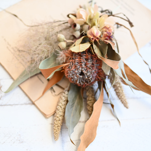 2日以内発送】ドライフラワーを外せる2wayしめ縄飾り＊バンクシアの