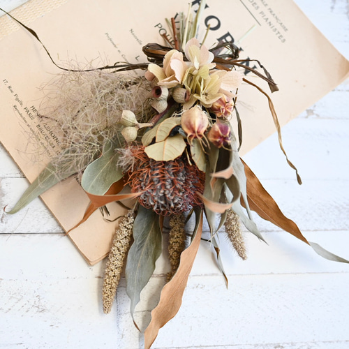 2日以内発送】ドライフラワーを外せる2wayしめ縄飾り＊バンクシアの