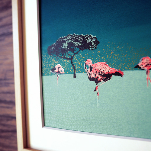 おだやかなフラミンゴたちの世界 シルクスクリーン版画 版画 G.O.A.T