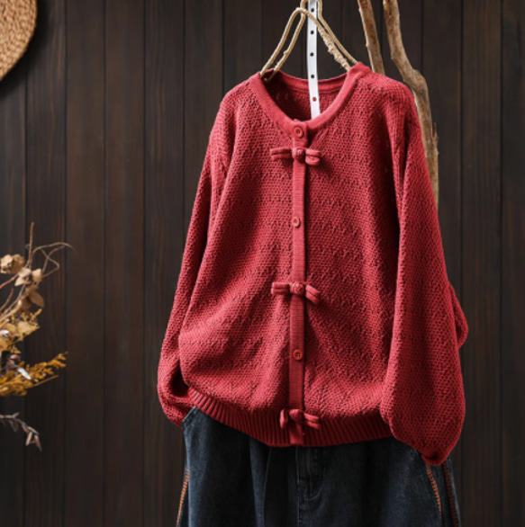 受注.4色.コットンニットカーディガン.編み.カジュアルセーター.カワイ  