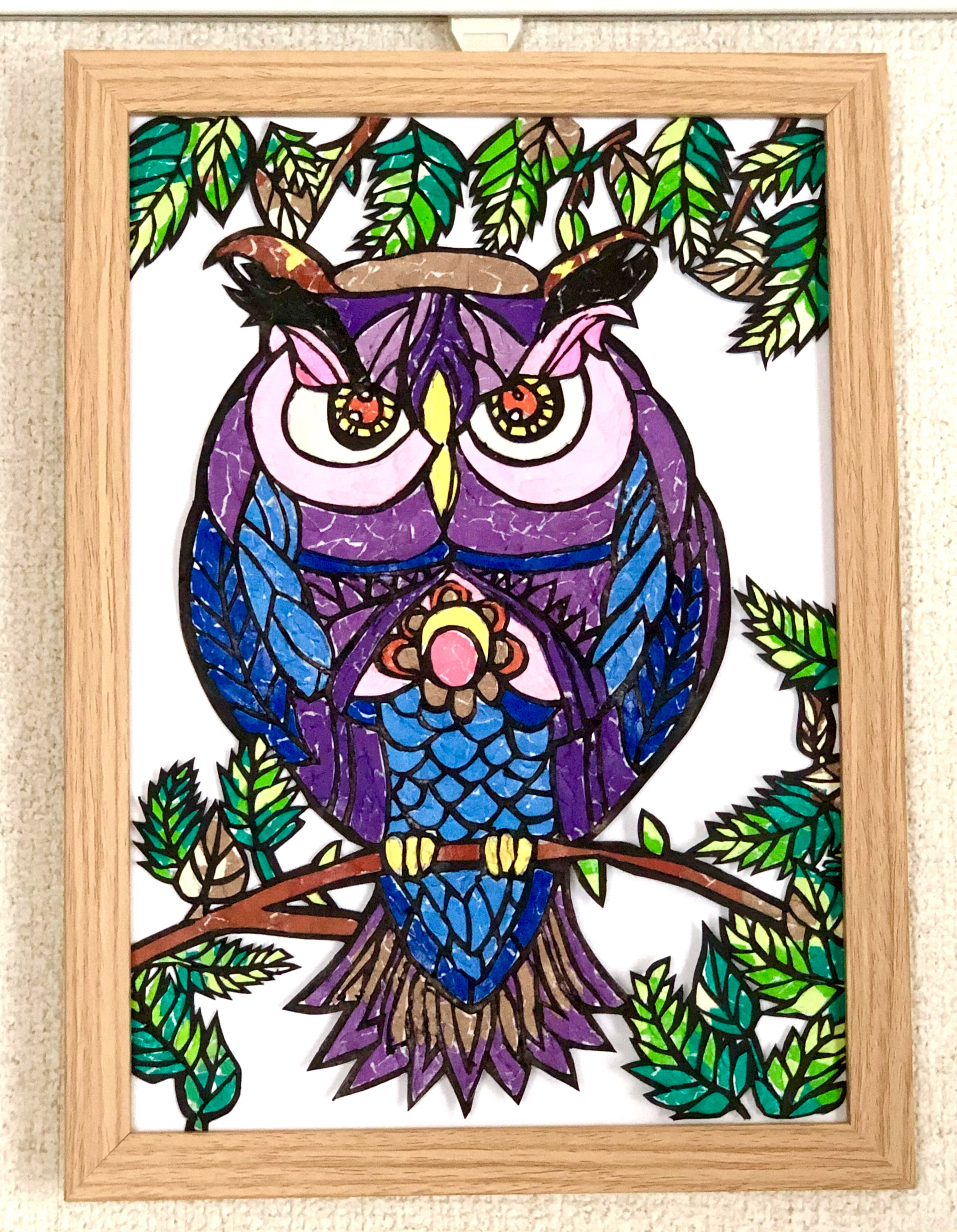 フクロウの貼り絵 - メルカリ