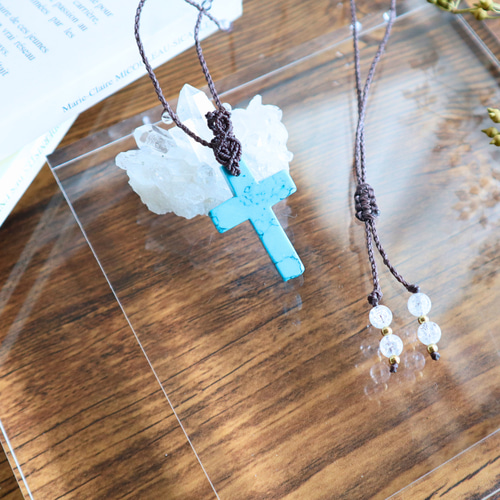 ペンダントトップ 十字架 クロス ターコイズ ネックレス 天然石 金属