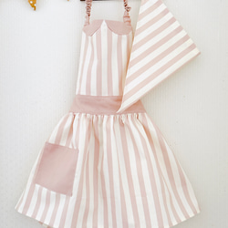 130cm～140cm 子供用 エプロン&三角巾(ギンガムチェック柄 くすみ