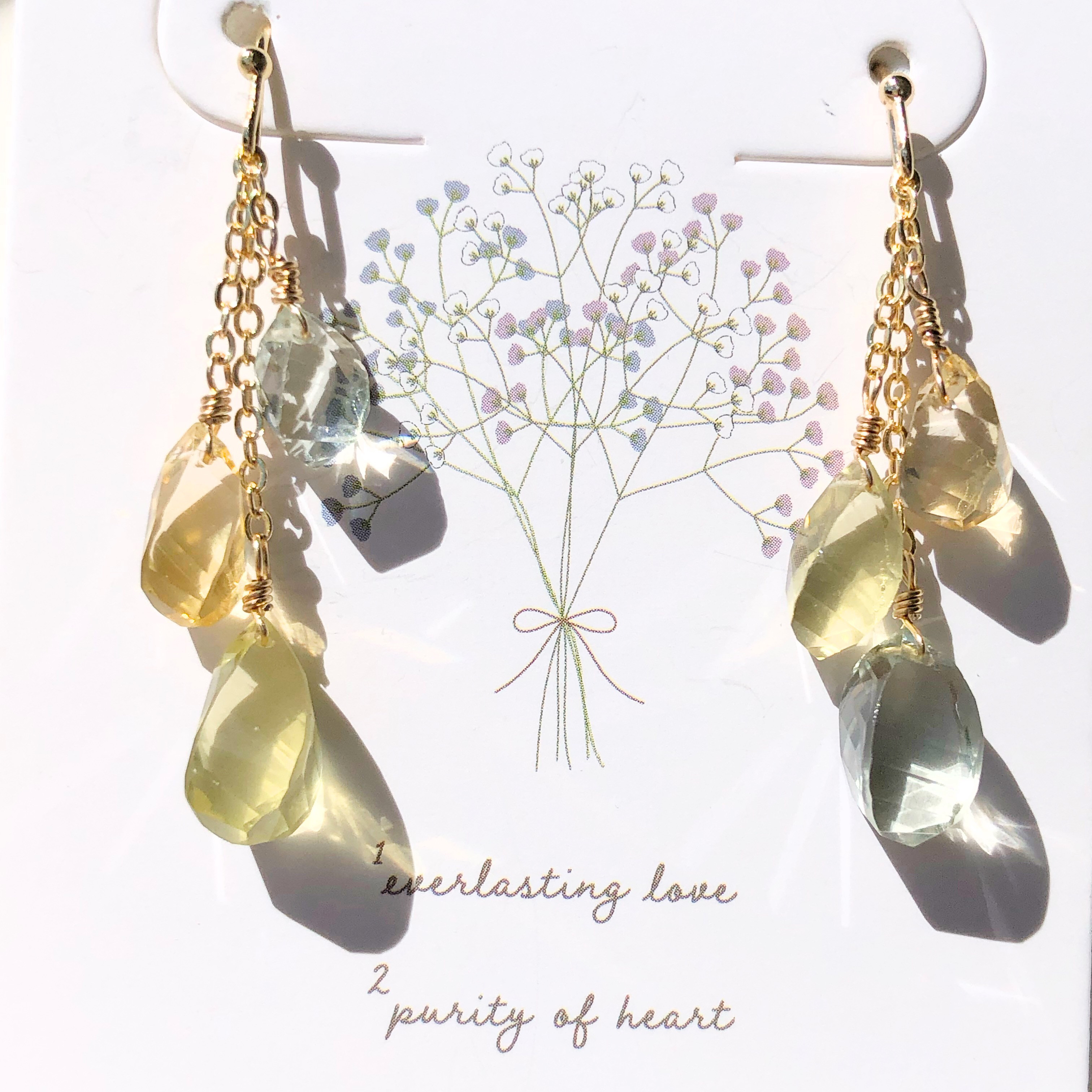 《  14kgfピアス》宝石質3色クォーツのswingピアス