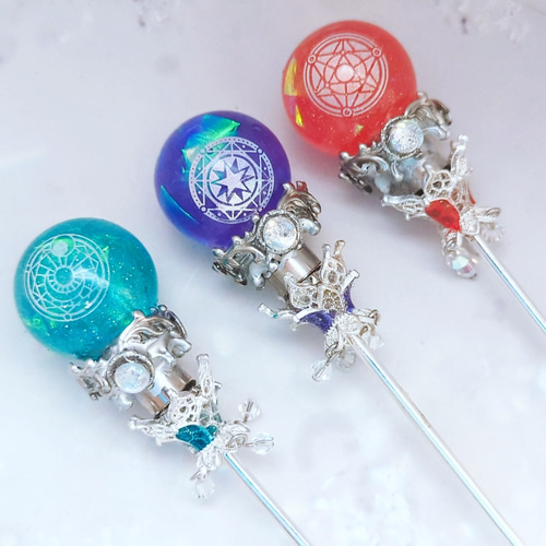 魔力（電池）で光る! 魔法陣の杖 シルバー 全3色 上級魔法 ハイ