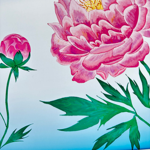 芍薬とツバメシジミ蝶」インテリアイラスト絵画ポスター（額縁なし