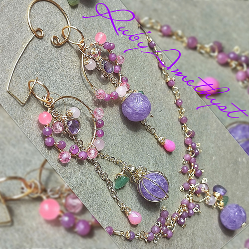 【Ruby】宝石質パステルカラーフローライトの大粒ピアス Ruby様専用】宝石質パステルカラーフローライトの大粒ピアス 14kgf 高