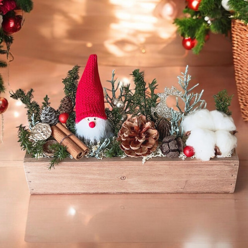 サンタさんのクリスマスアレンジ 赤 クリスマス ウッドボックス 