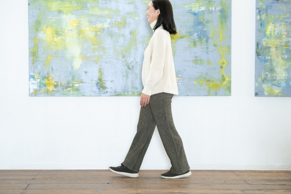 ［カカオ染め］ラムWフェイス、ハイウェストニットパンツ【Organic Cotton】