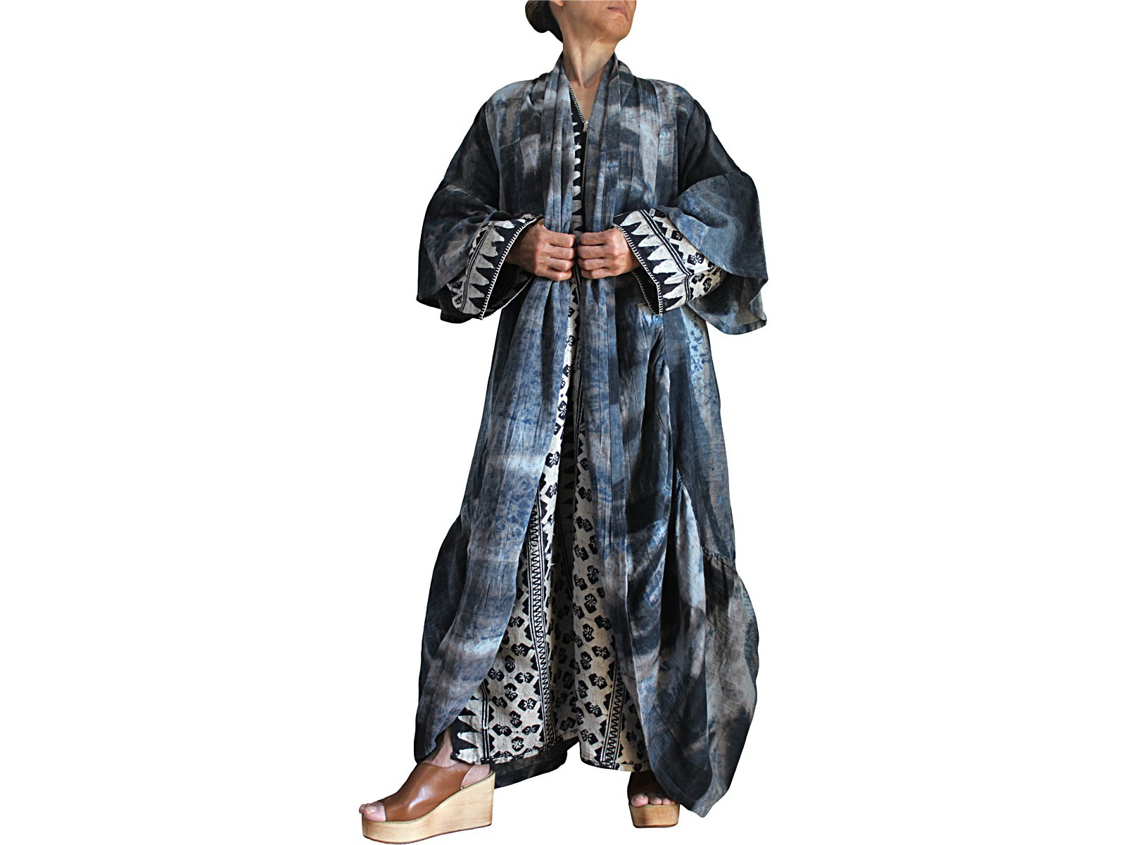 天然草木染め柔らかコットンロングフローイングコート（JRL-007）