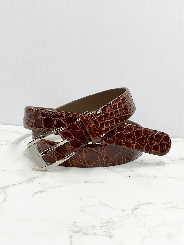 日本製　クロコダイル　上質　３０㎜巾　ベルト　フリーサイズ　エキゾチックレザー