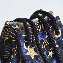 数量限定! プラネットチュール刺繍2wayマリンバッグ　ブルーブラック　月と星 5枚目の画像