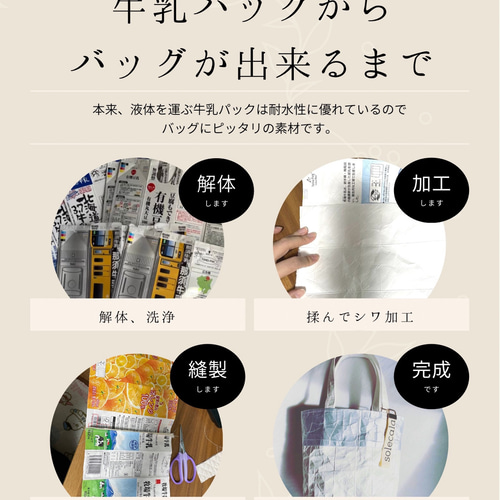 フルオーダー 牛乳パックトートバッグ 永久修理保証付き トートバッグ