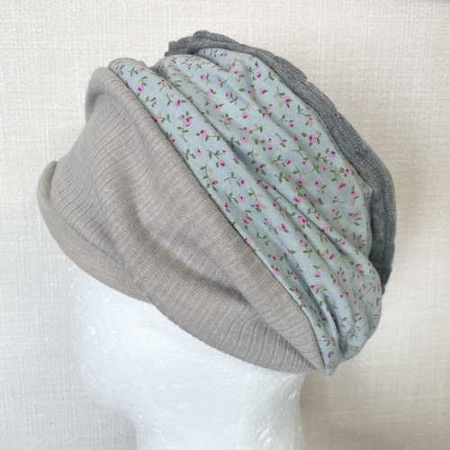 FBGカーキ&ブルーグレーベージュ花柄国内ハンドメイド手作りネック  