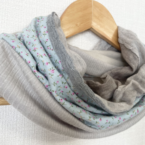 FBGカーキ&ブルーグレーベージュ花柄国内ハンドメイド手作りネック  