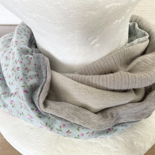 FBGカーキ&ブルーグレーベージュ花柄国内ハンドメイド手作りネック  