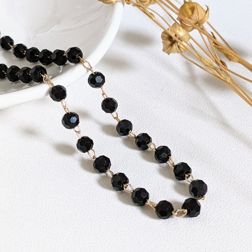 ビーズ チェーン ブラック 30cm パーツ チャーム ハンドメイド 金具