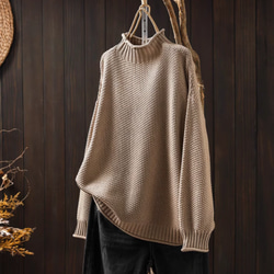 受注.綿.６色入り.ハーフハイネック綿糸セーター.編み.カジュアルセーター.ニットセーター.長袖トップス【秋冬春】 1枚目の画像