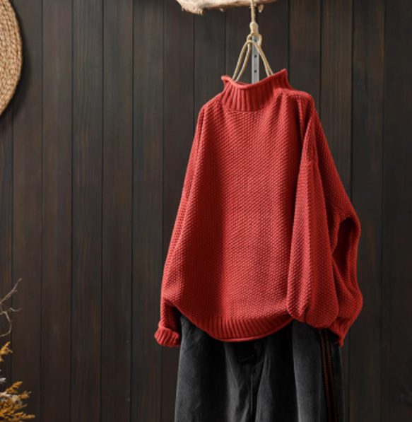 受注.綿.６色入り.ハーフハイネック綿糸セーター.編み.カジュアルセーター.ニットセーター.長袖トップス【秋冬春】 2枚目の画像