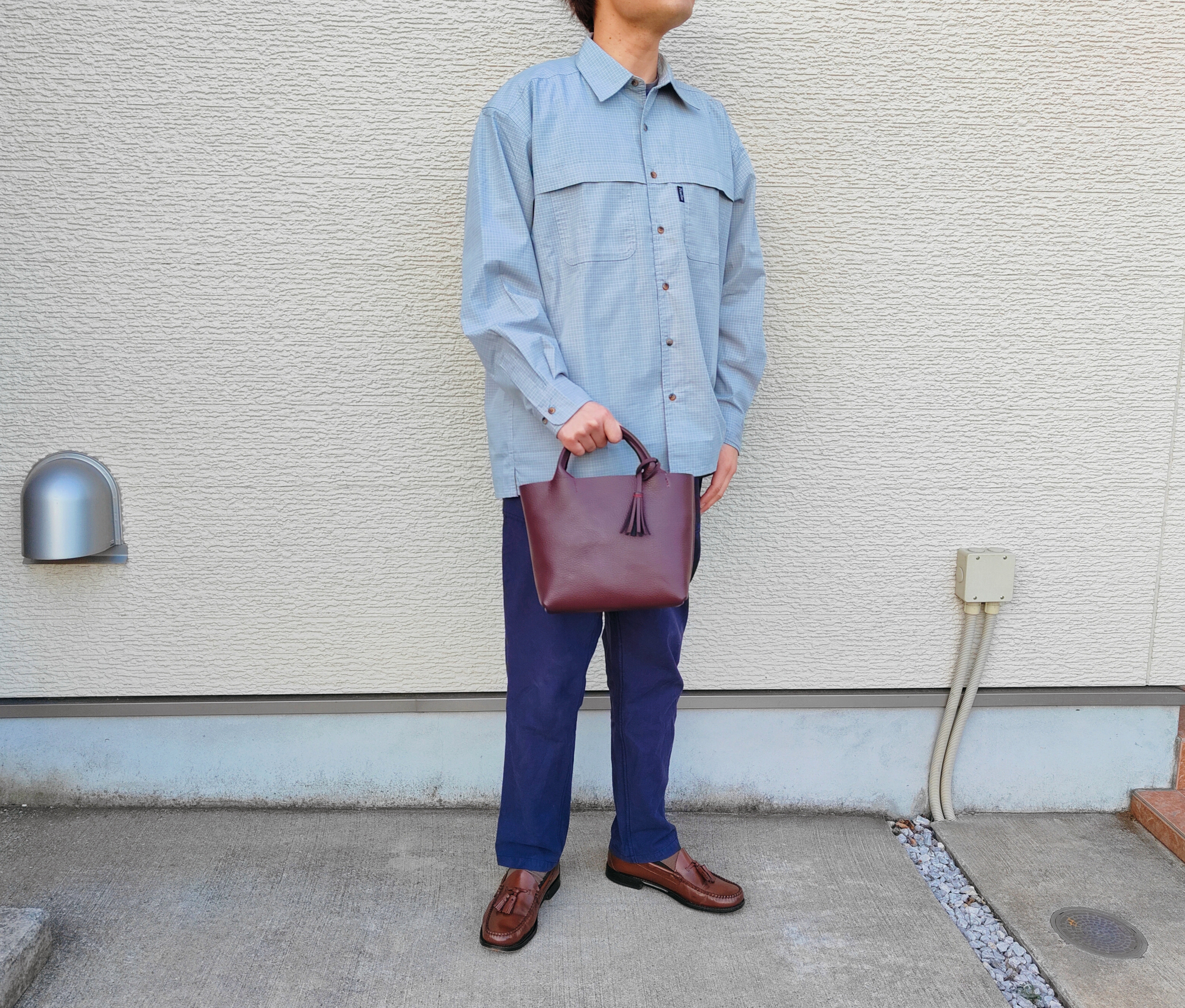 【姫路レザー】手縫いのミニトートバッグ（コンパクト/シンプル/メンズ/レディース/ミニバッグ/軽い/旅行）ボルドー