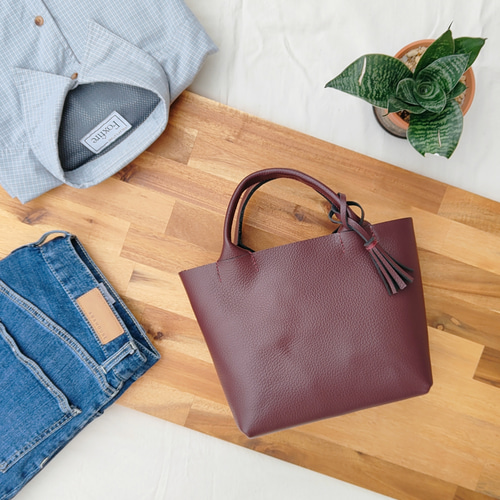 姫路レザー】手縫いのミニトートバッグ（コンパクト/シンプル/メンズ