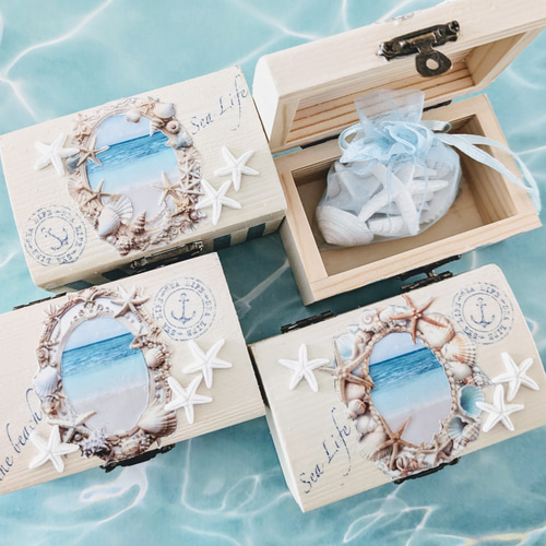 アロマストーンOceanセット お洒落な海の木箱アロマボックス✨シェルのアロマストーンセット