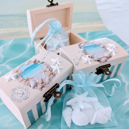 お洒落な海の木箱アロマボックス✨シェルのアロマストーンセット