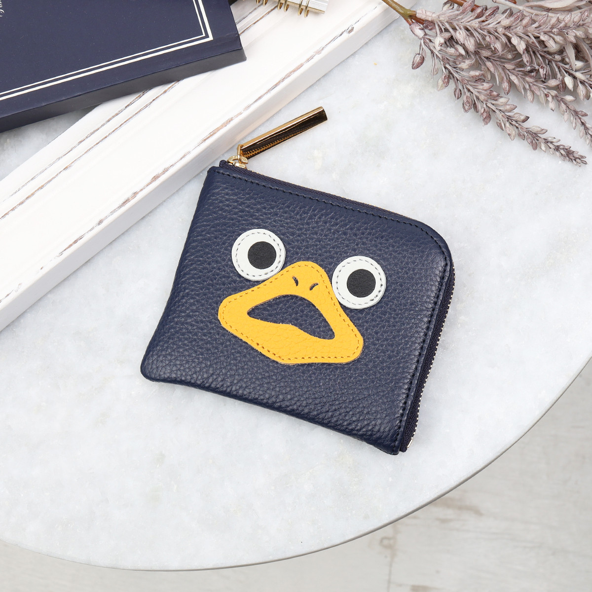 【ネイビー/ダック】高級感のある薄くて軽い/思わず誰かに見せたくなるダックL字ミニ財布/コンパクト財布