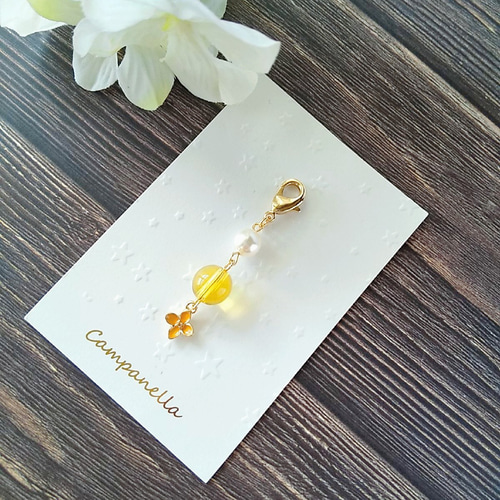 金木犀と天然石のラッキーチャーム/シトリン/クリスタルパール