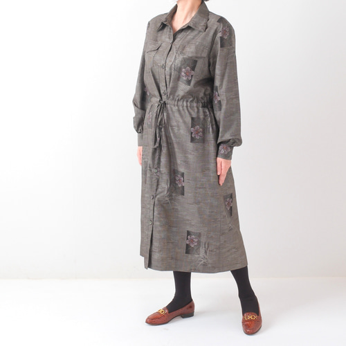 着物リメイク＊大島紬＊シャツワンピース