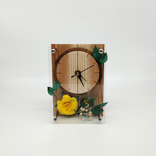 木製の花 置き時計 （バラ・B6サイズ） Wooden Flower 掛け時計