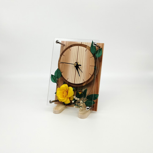 花型の木製置き時計 木製の花 置き時計 （バラ・B6サイズ） Wooden Flower 掛け時計