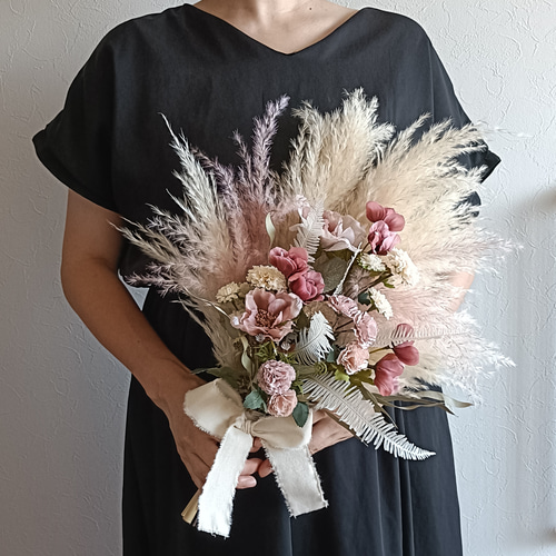 ドライフラワーブライダルブーケホワイトシャビーピンク