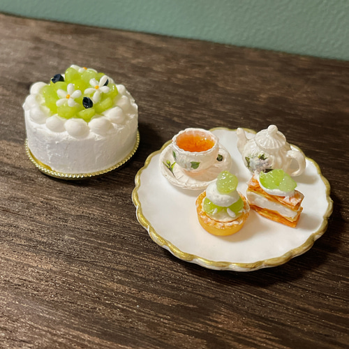 シャインマスカットのケーキセット ミニチュアスイーツ その他置物