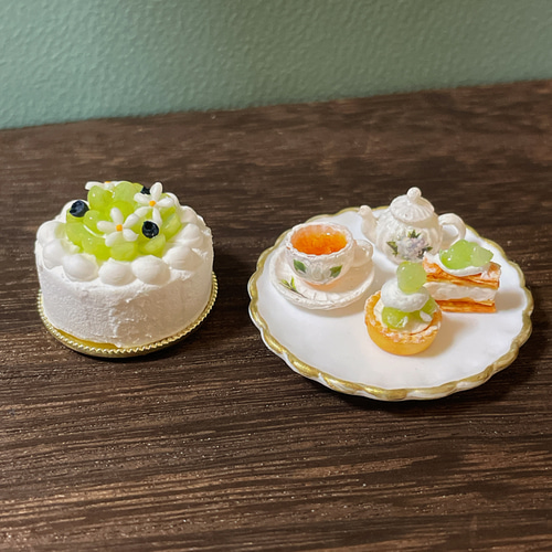 シャインマスカットのケーキセット ミニチュアスイーツ その他置物